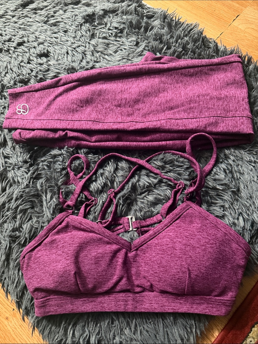 Bombshell sportswear heathered Plum Heather Strappy Sports Bra and Leggings Set